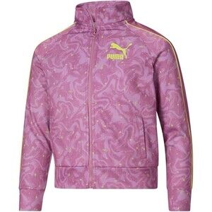 Puma Girls Track Jacket XL 16 Purple Marble Print Full Zip Glow Logo